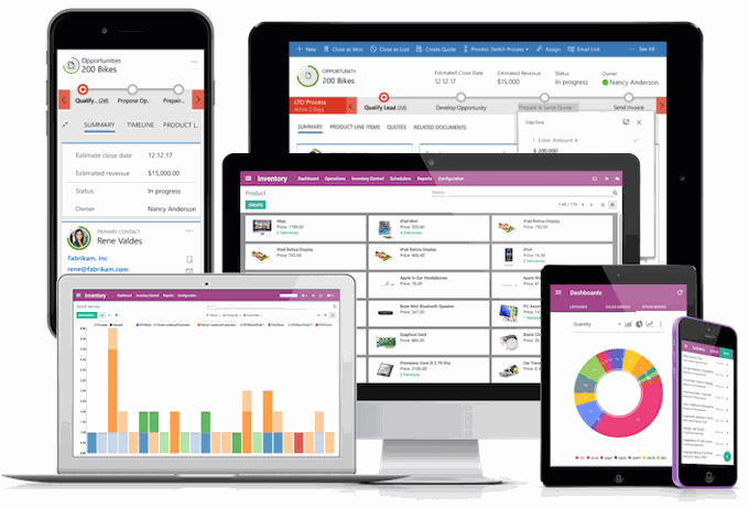 Odoo ERP, Microsoft Dynamics, Salesforce.com, Power BI, Office 365