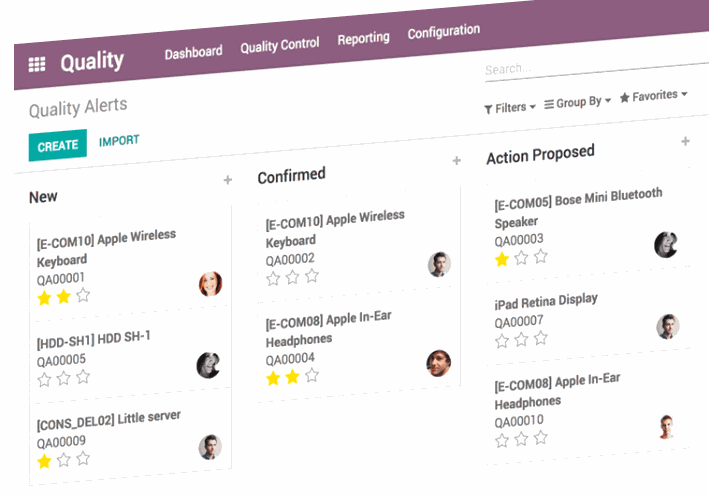 Add quality checkpoints and manage issues with our centralized Issue Management system Offer total quality management and ISO compliance with Odoo MRP